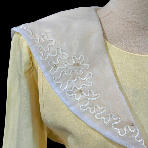 NEW JBS Tie Back Maxi Dress Size 10 Yellow Bib Collar Pleated Easter Cottage VTG - Picture 3 of 14